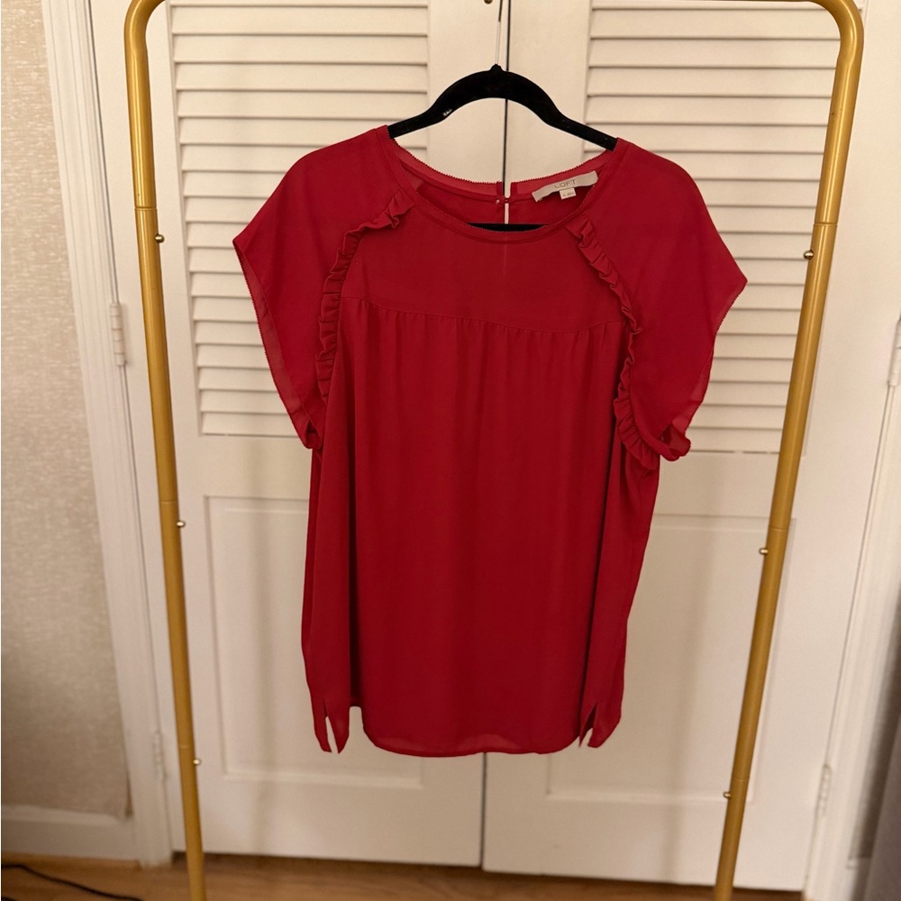 LOFT Vibrant Red Ruffle Sleeve Blouse